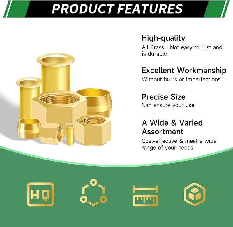 Japtend 280pcs 1/2" 3/8" 5/16" 1/4" 3/16" 1/8" Brass Compression Sleeves Ferrules Inserts Nuts Fittings Assortment Kit, 6 Sizes Hose Repair Kit of Air Water Fuel Oil Gas Tube Lines - Image 3